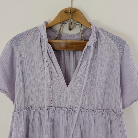 Karlie Dress Womens L Purple Lavender Wisteria Tiered Mini Flouncy Cotton Gauze - Picture 2 of 12